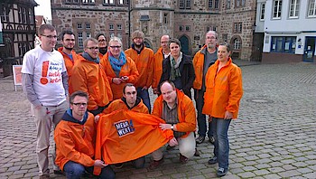 Bereits zum zweiten Mal innerhalb von drei Wochen folgten die Redakteurinnen und Redakteure der Oberhessischen Presse dem Aufruf der Gewerkschaften DJV und ver.di. Foto: Redaktion