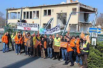 Redakteurstarife als Abbruchlandschaft? Kommt nicht in Frage für die streikenden Echo-Redakteurinnen und –Redakteure. Foto: Sonja Lehnert