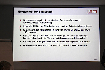 Die Eckpunkte der Sanierung wurden vom Pressesprecher der Echo Medien GmbH bei der Pressekonferenz am 22. September erläutert. Foto: Sonja Lehnert